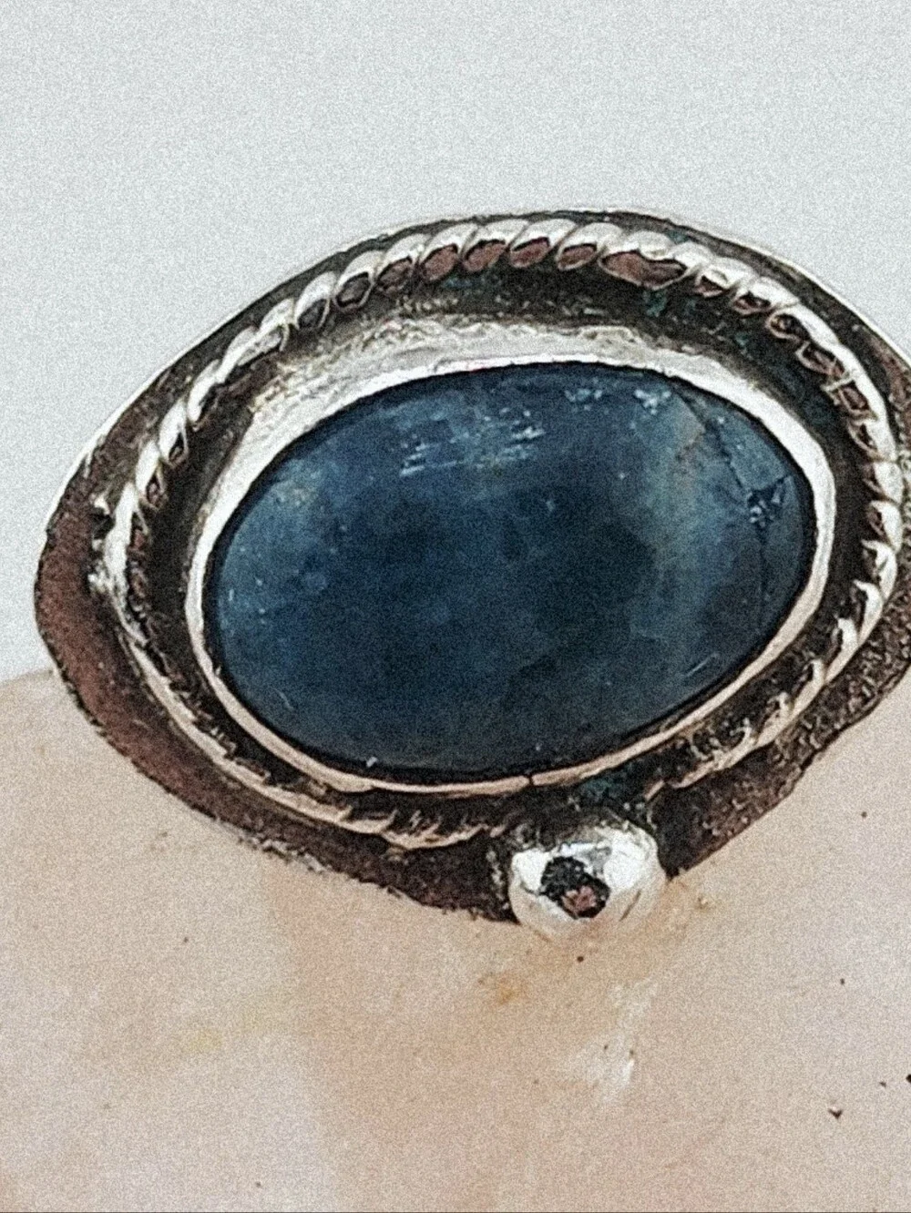 BLUE APATITE OVAL RING GEMSTONE HANDMADE RING IN STERLIN SILVER METAL UNISEX 6
